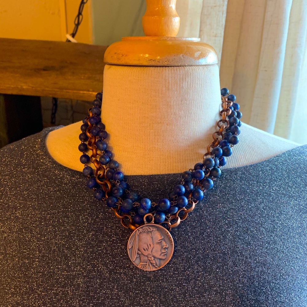 Blue Frosted Lapis Collar Length Necklace